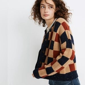 Madewell Checkered Colburne Cardigan Sweater in Coziest Textured Yarn XL